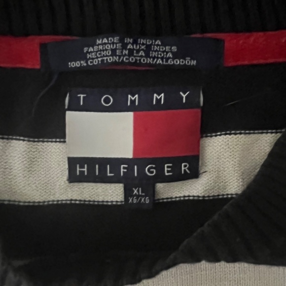 Vintage Tommy Hilfiger Navy White Red Green Striped Crew Neck Knit Sweater XL - Picture 6 of 8